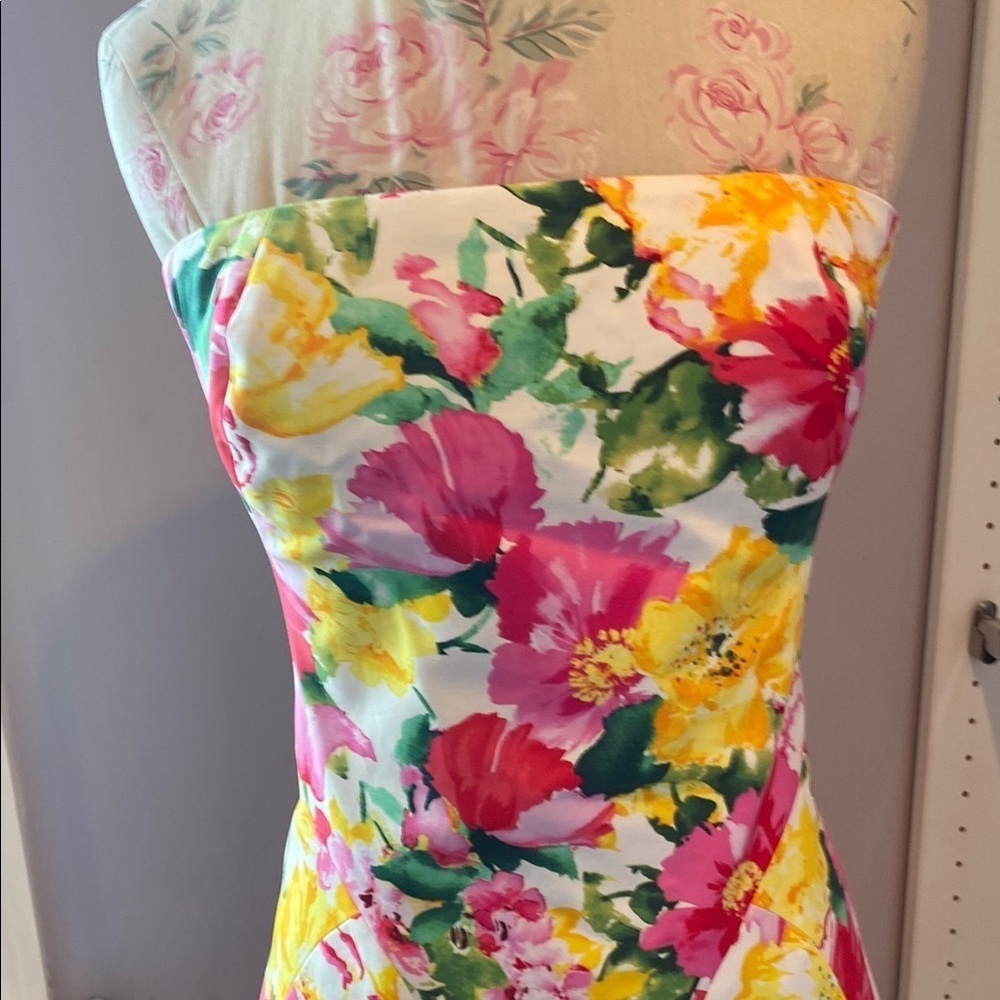 Ralph Lauren Pink Yellow Trumpet Midi Dress - Picture 3 of 11